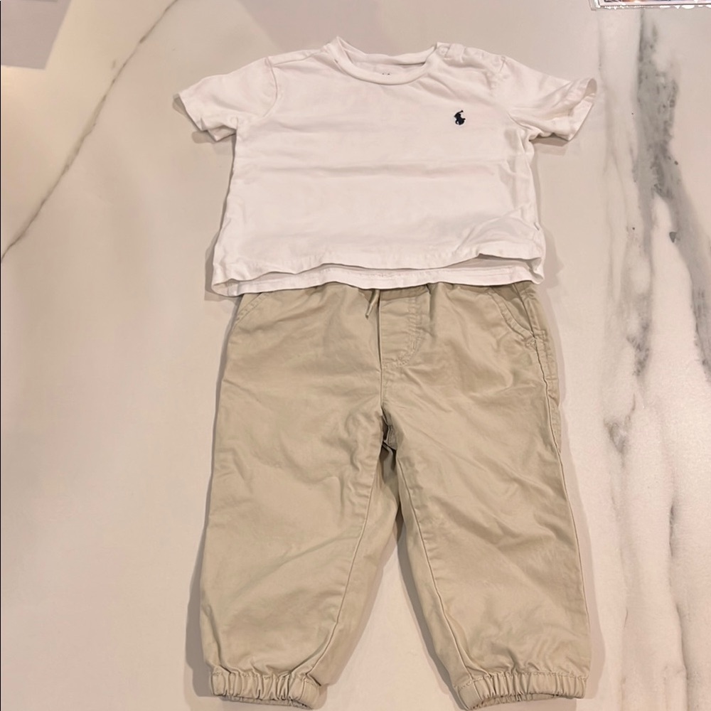 Ralph Lauren White T-Shirt and Tan Pants Set